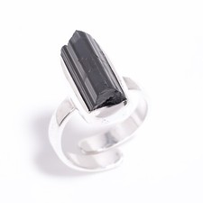 925 Sterling Silver Rings Raw Black Tourmaline Gemstone Adjustable Ring RSR7082