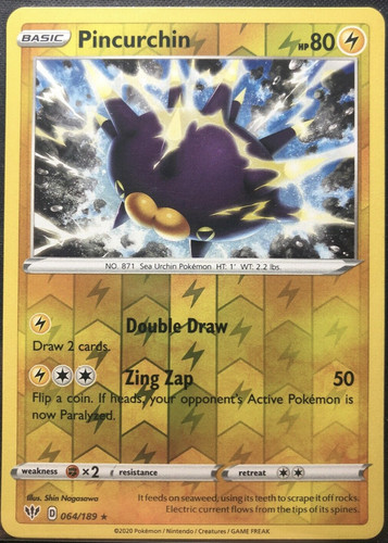 Pokemon -  Darkness Ablaze - Pincurchin 064/189 - Reverse Holo Rare - New - NM/M