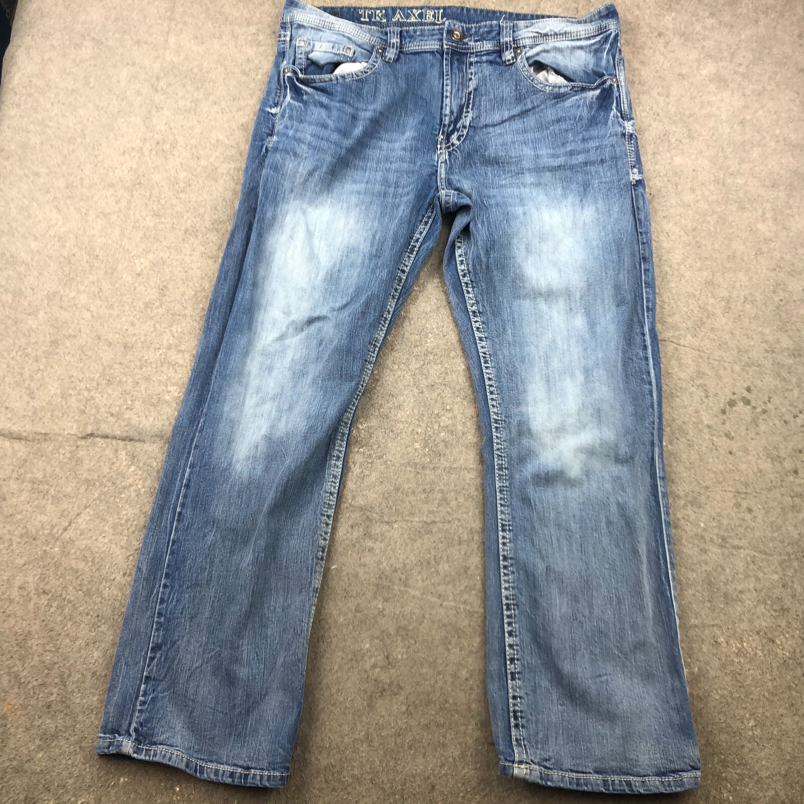 TK Axel Jeans Men 38x32 Relaxed Boot Medium Wash Distressed Stretch