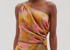 $635 Ahluwalia Women's Orange Turmeric Silk Draped Top Size UK10 US6