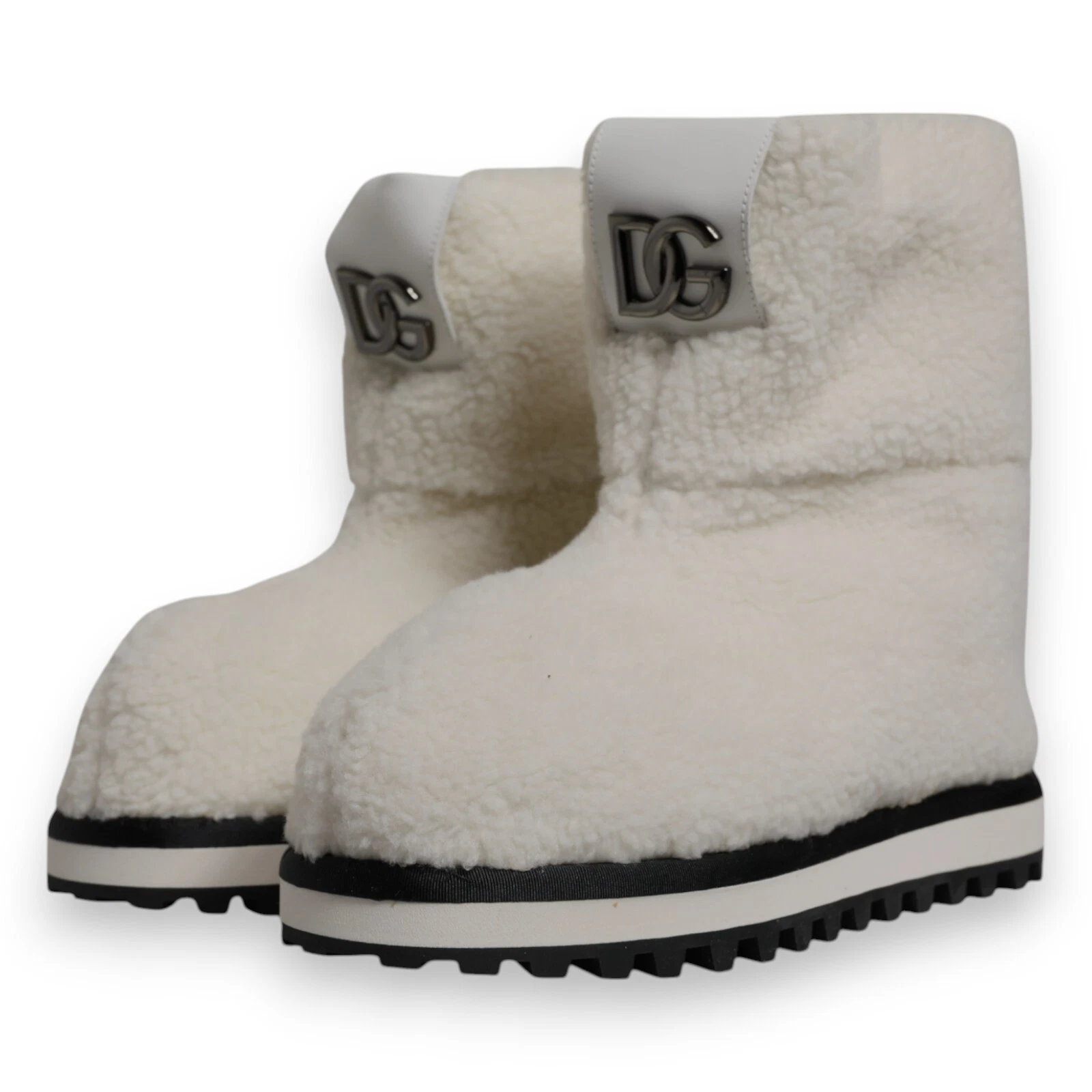 DOLCE & GABBANA Shoes White Plush Logo Padded Mid Calf Boots EU44 / US11 1200usd