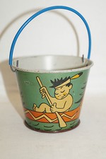 Vintage kleiner alter Spielzeug Eimer Blech Sandkasten Indianer Boot Comic