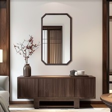 Industrial Octagonal Wall Art Mirror Black Walnut Wood Frame for Home Offices UK