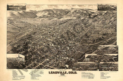 Panoramic Map of Leadville Colorado c1882 16x24