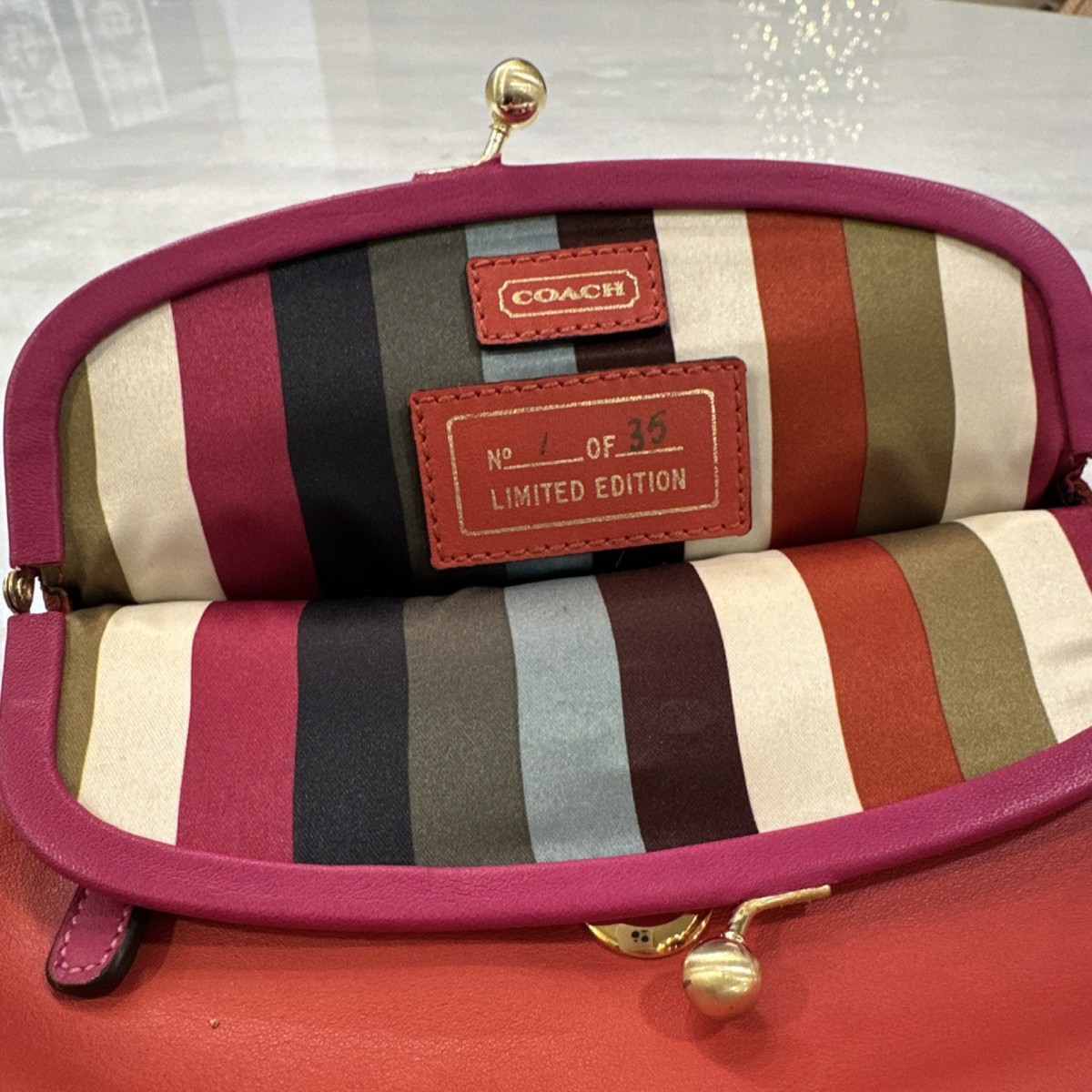 Coach Limited Edition Red Kiss Lock Wallet Pink Trim Bleecker