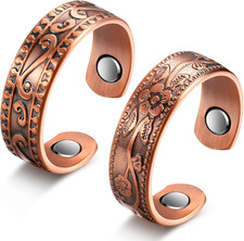 2 pcs Copper Magnetic Ring for Women Men 100 Solid Pure Copper Adjustable with