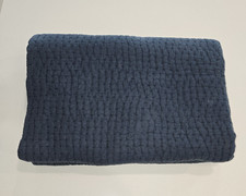 Pottery Barn Quilt Pickstitch Handcrafted Cotton Linen FULL/QUEEN 83 x 90 Blue