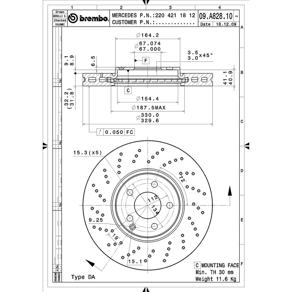 Kit de pastillas de rotores de freno delanteros Brembo para Mercedes-Benz E500 2005 2006 Foto 3 de 4
