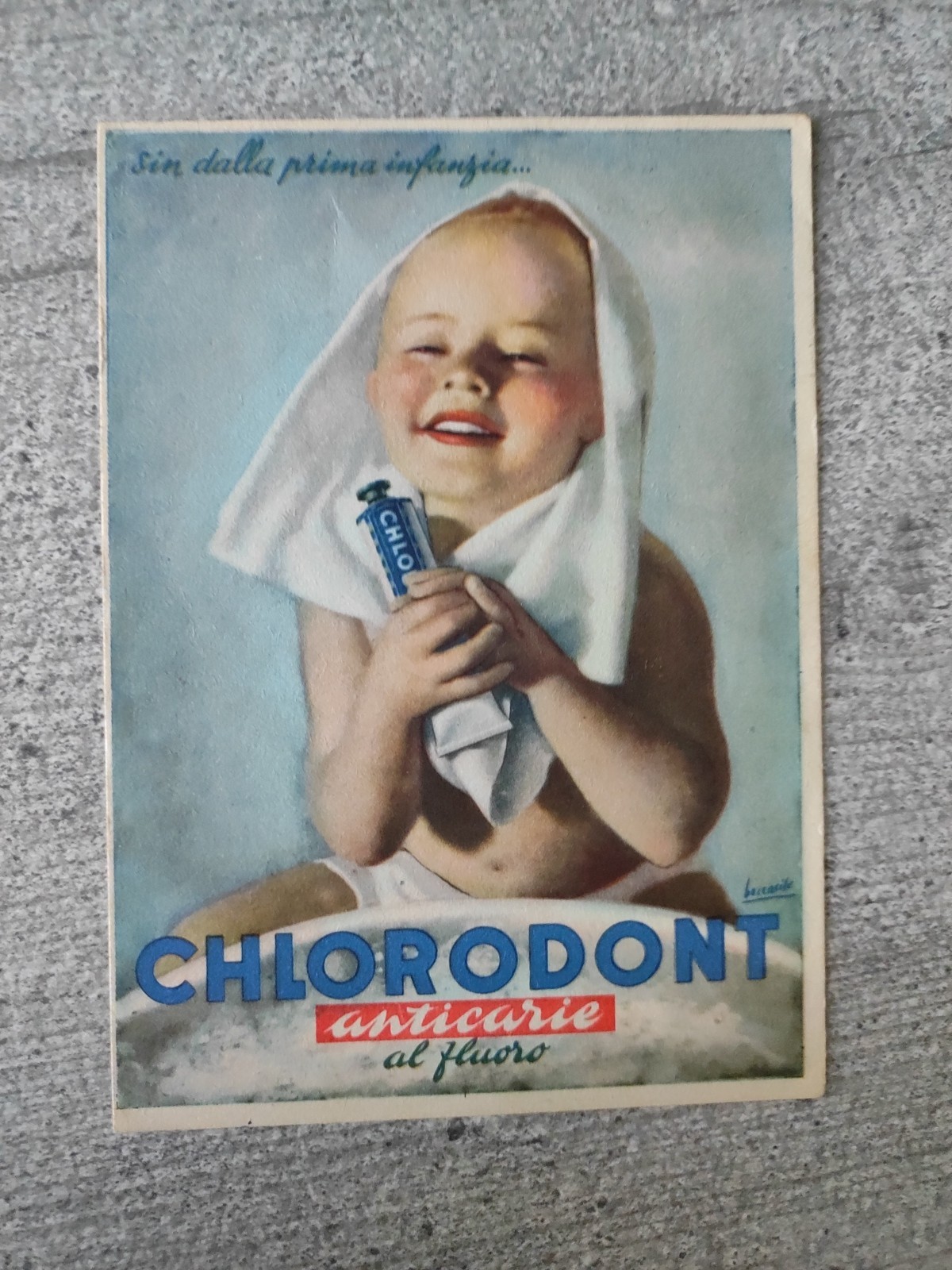 Postcard Boccasile advertising Chlorodont 1954 travelled Brescia