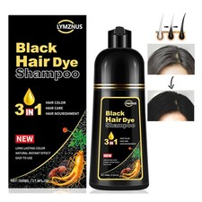 Herbal Black Hair Dye Shampoo 3 in 1 for Gray Hair, Instant Hair Color Shampo...