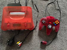 N64 CLEAR ORANGE / RED CONSOLE COMPLETE SETUP TESTED WORKING NINTENDO 64 UK PAL