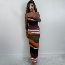 Ladies Strappy Maxi Dress Sleeveless Bodycon Lace Up Back Long Summer Size 8