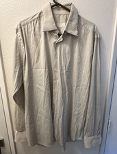 Prada Men's Beige Solid Dress Shirt Virgin Wool 17 34/35 Classic Long Sleeve