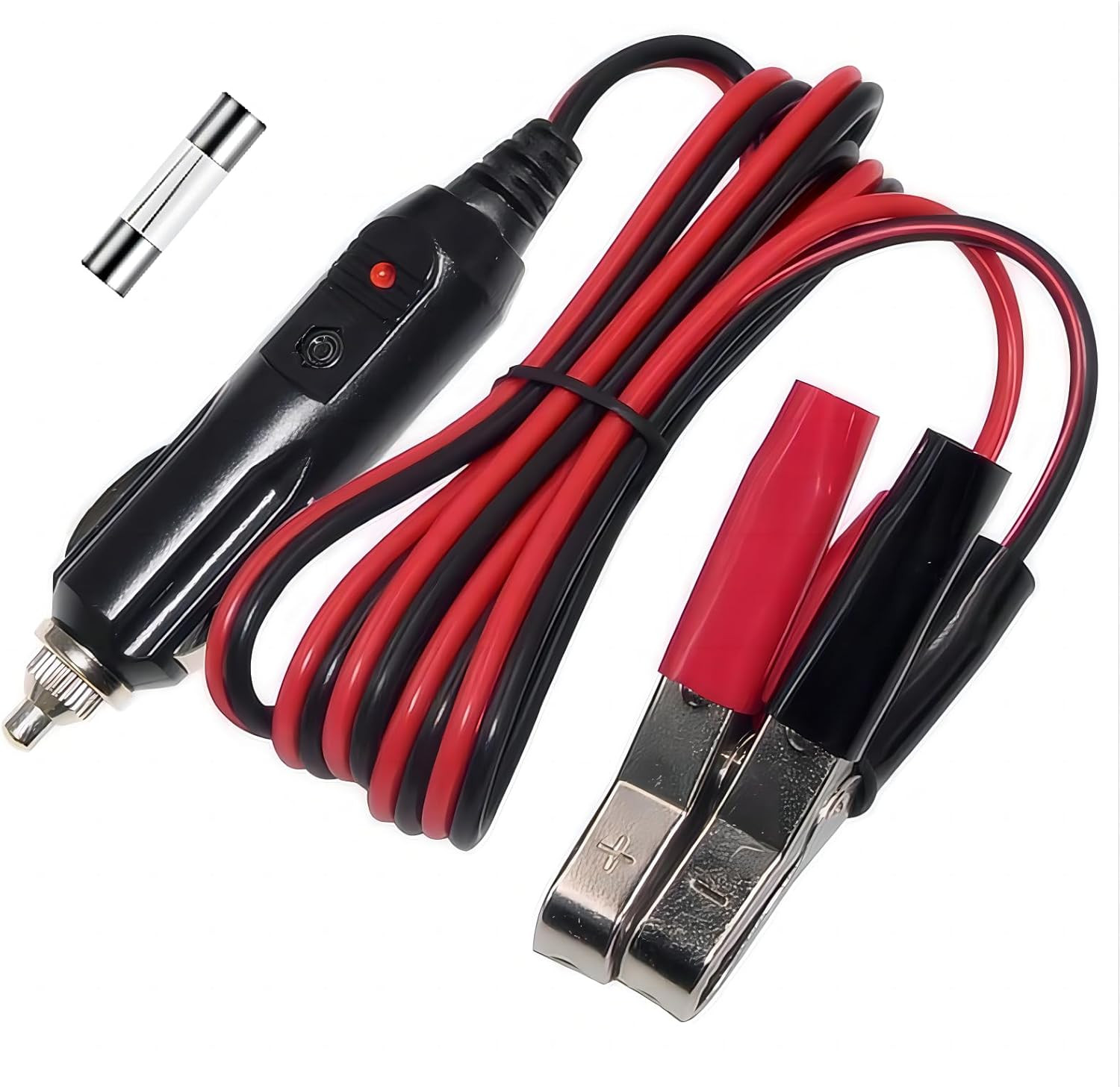 Alligator Clamp to Male Cigarette Lighter Extension Cable - 12V-24V Jumper Batte