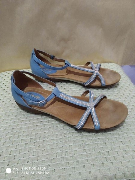 Women Clarks Heels Blue Leather 39 #7ASI
