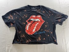 The Rolling Stones '89 Tongue Graphic T-Shirt Custom Bleach Byed Crop - Size L