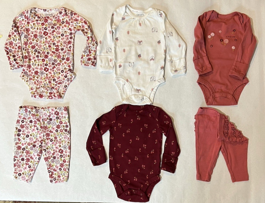 NICE LOT 0-3/3-6 Mo Baby/Newborn Girl Clothing-Carter’s/bodysuits/Pants/Hats