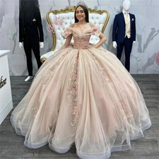 Elegant Sexy Off The Shoulder Beading Crystal QuincenaraDress BallGown Appliques