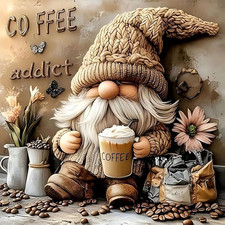 5D Diamond Painting Kits for Adults Beginners,Diy Gnome 5D Coffee Diamond Art,Fu