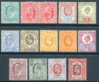 (179) 14 VERY GOOD EDVII 1/2d GREEN TO 10d PURPLE & RED MINT NO GUM