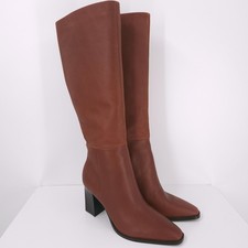 Nine West Zazz Knee High Dress Boots Natural Tall Leather Block Womens Size 10 M