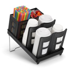 6-Compartment Cup and Lid Holder, Plastic Coffee Cup Holder with Straws Holde...