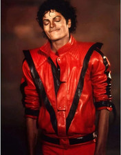 Michael Jackson Thriller MJ Red Real Leather Jacket Halloween Costume Cosplay 