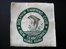 DOLPHIN SWIMMING CLUB NEW TERRITORIES HONG KONG VINTAGE CLOTH SEW ON PATCH BADGE