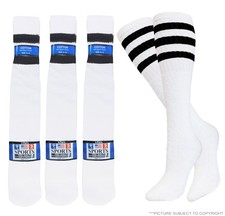 12 PAIRS TUBE SOCKS WHITE with BLACK Stripes LONG OLD SCHOOL SOCKS SIZE 10-15