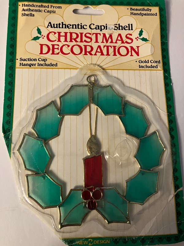 Vintage Authentic Capiz Shell Christmas Wreath Window Decoration or ornament