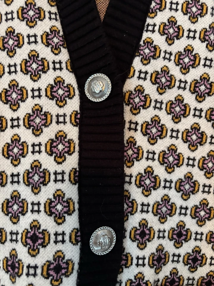 Maje Monasty Graphic Cardigan Sweater Buttons V-neck Pockets Sz 2 Urban Parisian - Image 2 of 4