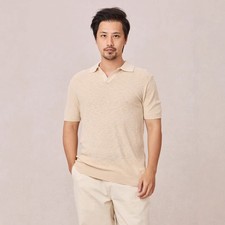 Mens Slim-fit Business Polo Shirt Textured Knit Short-sleeve In Ice Silk