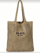 Paris Milano Large Beige Straw Tote Beach Bag