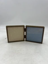 Vintage Brass Hinged Double Picture Frame Folding Tabletop Diptych Photo Holder