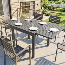Extending Garden Table for 4-8 People, Aluminium Outdoor Dining Table, Dark Grey