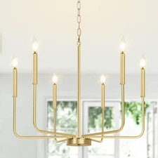 6-Light Gold Classic Farmhouse Candle Style Chandelier for Living Room, no bulbs