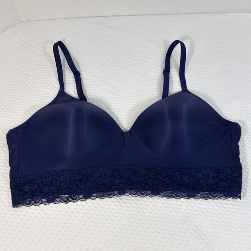 Serra Bra Size XL Blue w/Lace No Wire T Shirt Stretch Comfort Lightly Padded