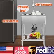 Freestanding Stainless Steel Sink Single Bowl Sink W/ 360  Retractable Faucet