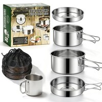 Camping Kochgeschirr Edelstahl Topfset Outdoor Wandern Picknick 5 Teiliges Set