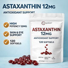 Astaxanthin 12mg 120 Softgels, Antioxidant Supplement, Skin  Eye Support