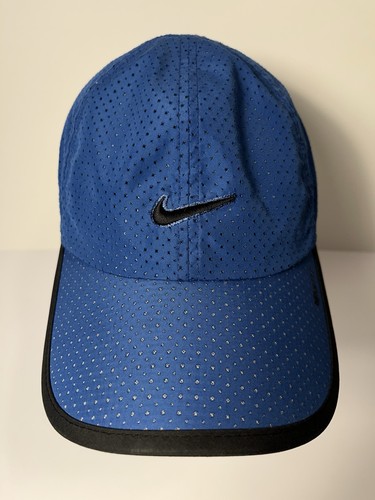 Nike NikeFit 6 Panel Perforated Blue Strapback Hat Cap Lightweight Embroidered