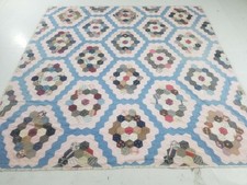 Vintage Feed Sack Beautiful Hexagonal Grandma Flower Garden Quilt 79x76inch