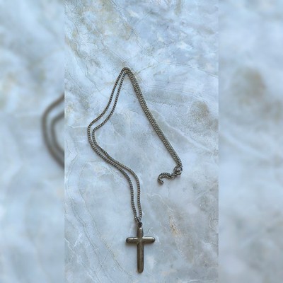 Vintage Native Southwest Sterling Silver  Artisan Solid Cross Pendant Necklace
