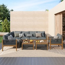 7 Seater Garden Lounge Sofa Set w/ Coffee Tables, Outdoor Patio Furniture, Grey
