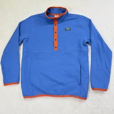 Boys L.L. Bean Blue Quilted Snap-Front Crewneck Sweater Large 14-16 Blue Orange