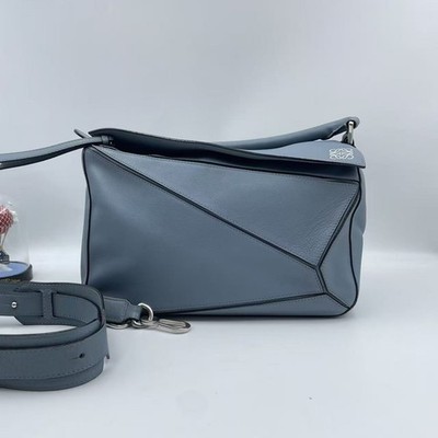 Auth Loewe Puzzle Hobo Medium Steel Blue Calfskin Leather Shoulder Bag1