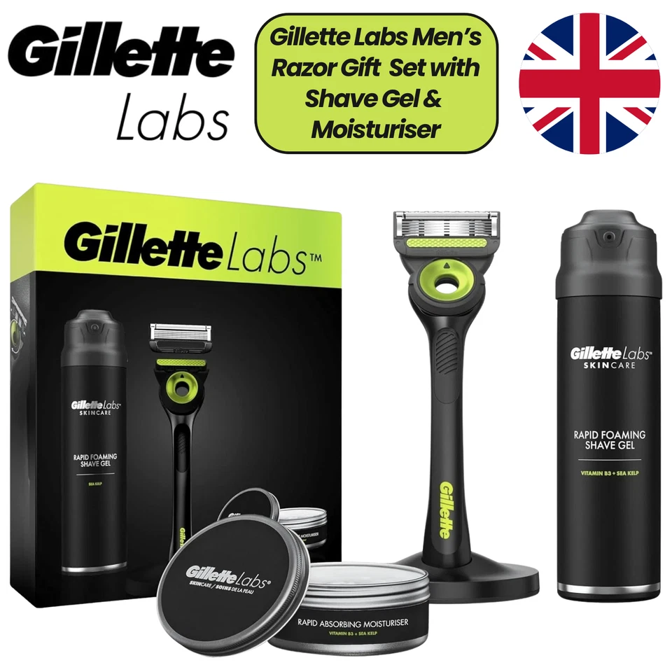 Gillette Labs Set Black and Neon Razor + Shave Gel 198ml + Moisturiser 100ml
