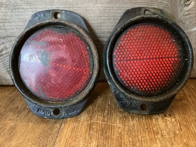 (2) Beautiful (Pair) 1960 s Vintage Stimsonite Reflectors Safety Device Red (A)