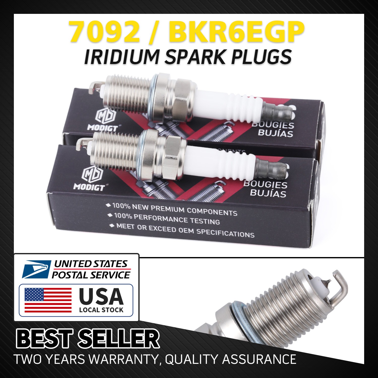 OEM Quality NEW 2 Pcs Iridium IX Spark Plugs For NGK BKR6EGP 7092 Spark Plugs US