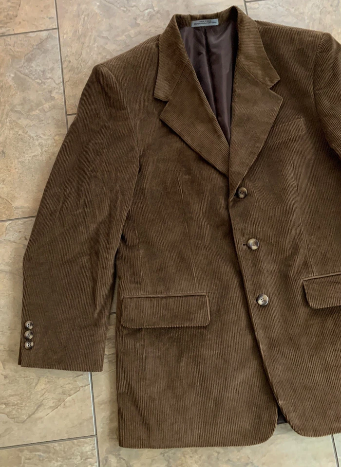 Casaco esportivo masculino vintage lacrosse marrom veludo blazer 38R 3 bolsos com botões - Imagem 4 de 4